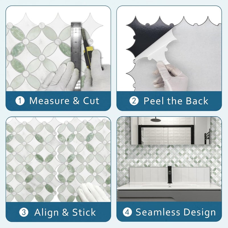 sunwings 10-Sheet Peel and Stick Backsplash Coin Waterjet Tile, 11.2" x 11.2" Green Marble Looks Self Adhesive Wall Tile Stick on Backsplash for Kitchen, Bathroom, Fireplace, Shower - Image 4